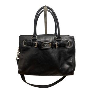 MICHAEL KORS BLACK Leather SILVER TOTE BAG Purse Hand Bag shoulder strap